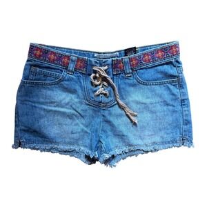 Vintage Y2K Limited Too Vintage Boho Girls Denim Lace Up Shorts Embroidered